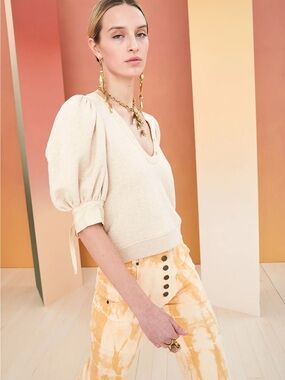 Ulla Johnson Puff-Sleeve “Bess” Top in Oatmeal